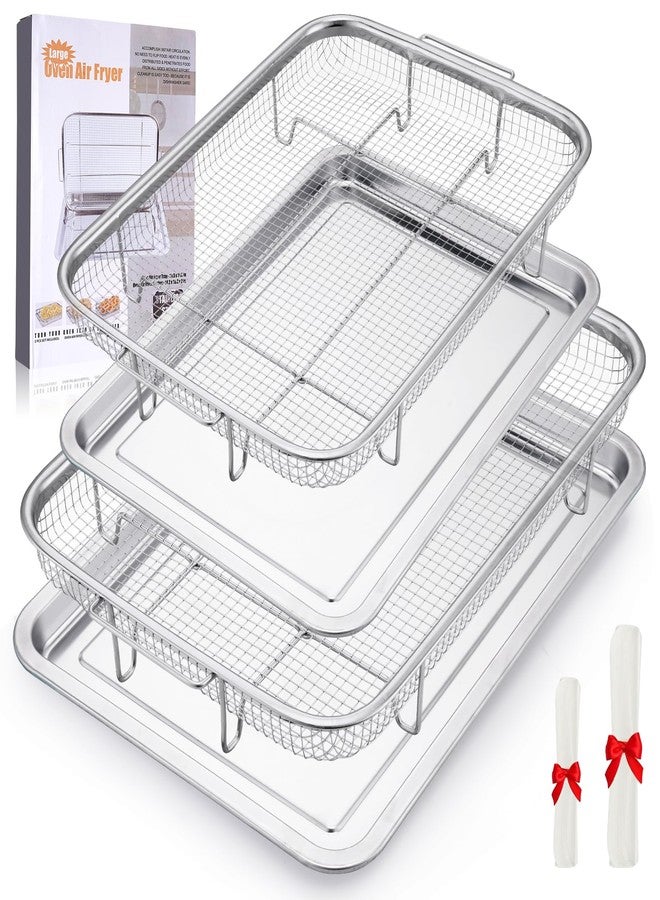 Fondpen Air Fryer Basket for Oven, 2 Set Oven Air Fryer Basket and Tray with 60 PCS Parchment Papers, Stainless Steel Air Fryers Pan and Crisper Tray for for Baking Cooking and Frying(15.6"X11.6" & 13"X9.7") - Image 1