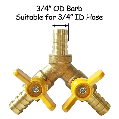 Uenede Brass 34 Inch 3way Yshaped Shutoff Ball Valve with 2switch 34 Hose Barb Include 3 Stainless Steel Clamps Hose Pipe Barb Fitting for WaterOilGas - Image 3