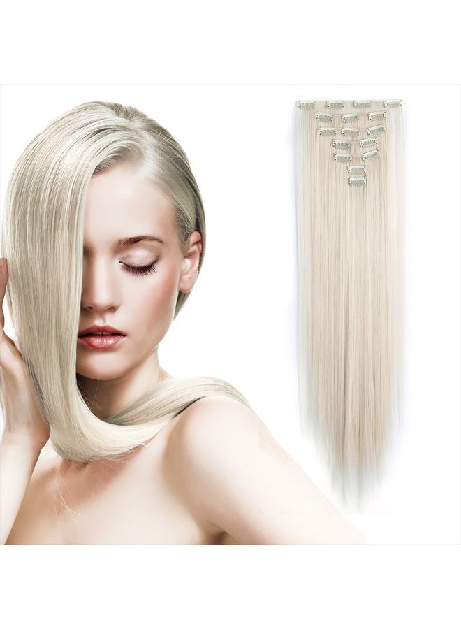 OneDor 24" Straight Synthetic Clip in Hair Extensions. 7 individual pieces for multiple styles.140g (60#-Platinum Blonde) - Image 1