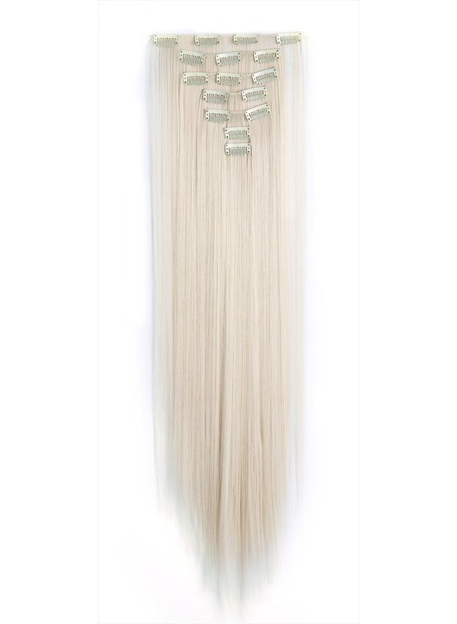 OneDor 24" Straight Synthetic Clip in Hair Extensions. 7 individual pieces for multiple styles.140g (60#-Platinum Blonde) - Image 2