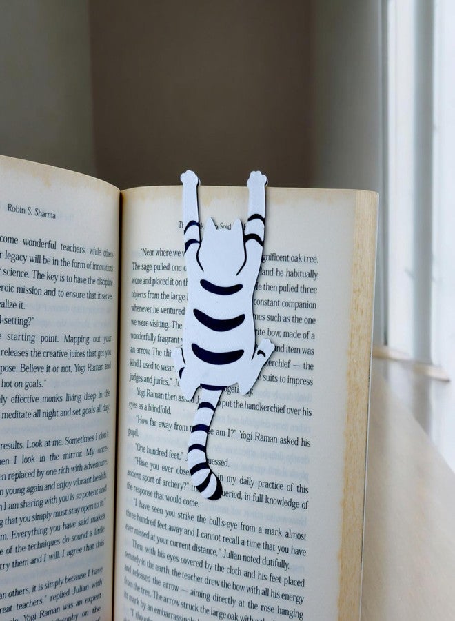 فاصل كتب بلاستيكي ثلاثي الأبعاد بتصميم قطط مضحك، عبوة من قطعتين (أبيض وبرتقالي) - Image 4