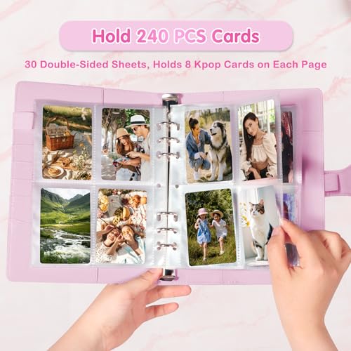 WITHYU A5 Kpop Photocard Binder with 30 Pack 4-Pocket Card Pages, 6 Ring A5 Binder Card Collector Album with 240 Card Slots,PU Leather Binder Cover with Magnetic Buckle Closure for Organizing Trading Card - Image 2