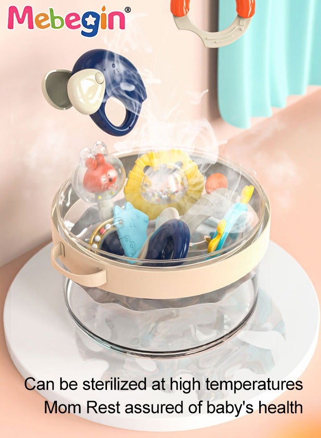 MEBEGIN 10PCS Baby Rattle Teething Set, Silicone Teether Sensory Toys with Sound and Cartoon Organizer, Versatile Baby Early Sensory Toy, Made of Gentle and Teething-friendly Material, Great Variety of Textured Surfaces - Image 3