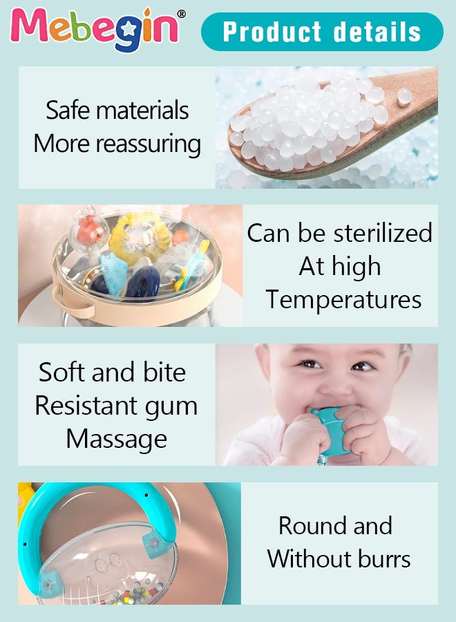 MEBEGIN 10PCS Baby Rattle Teething Set, Silicone Teether Sensory Toys with Sound and Cartoon Organizer, Versatile Baby Early Sensory Toy, Made of Gentle and Teething-friendly Material, Great Variety of Textured Surfaces - Image 5