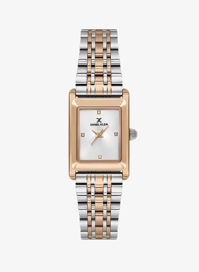 DANIEL KLEIN Women's Stainless Steel Rose Gold Alloy Case Analog Silver Square Sunray Dial Japanese Quartz Premium 30 Meters Water Resistant