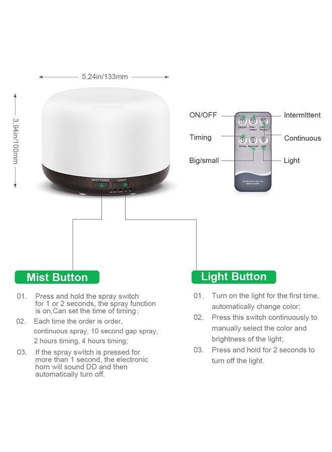 Marchred 300ML Essential Oil Diffuser with Remote Control,Ultrasonic Aromatherapy Air Diffuser Humidifier,Aroma Diffuser with 7 LED Color Changing Light for Large Room,Home (Dark Wood Grain) - Image 2