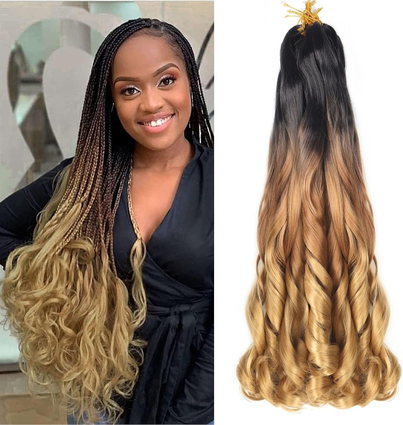 datanala French Curly Braiding Hair 22 Inch 8 Pack/Lot Loose Wave Crochet Hair Pre Stretched Braiding Hair with Curly Ends for Black Women (1B/30/27) - Image 1