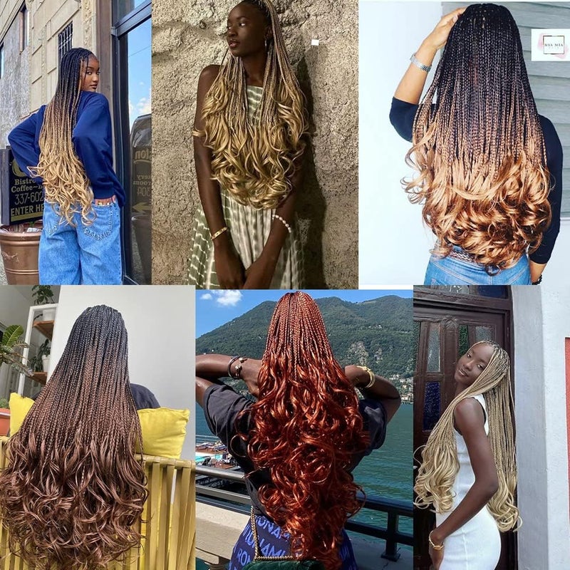 datanala French Curly Braiding Hair 22 Inch 8 Pack/Lot Loose Wave Crochet Hair Pre Stretched Braiding Hair with Curly Ends for Black Women (1B/30/27) - Image 5