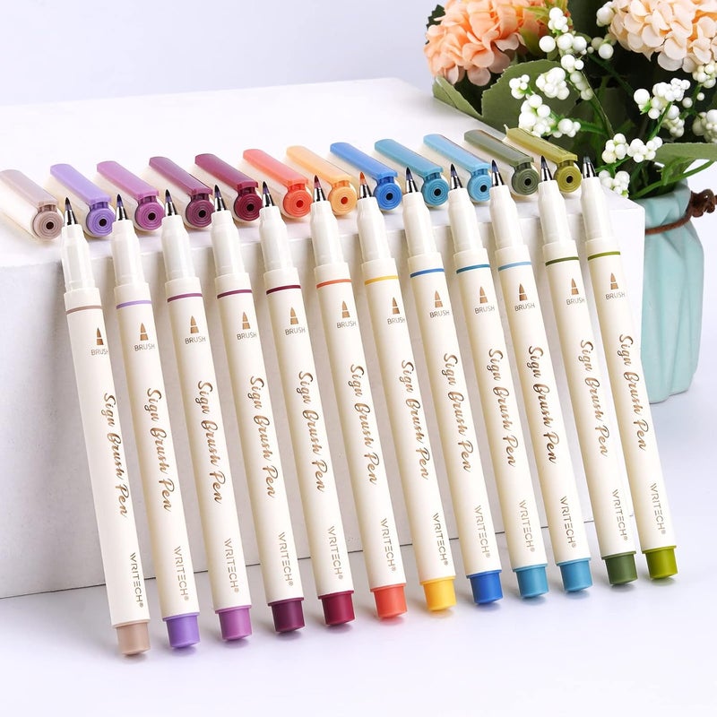 WRITECH Arts Sign Brush Pen Brush Tip Marker Felt Tip Water Based Ink Color Pens 12 Assorted Vintage Colors Great for Lettering Journaling Calligraphy (Vintage) - Image 2