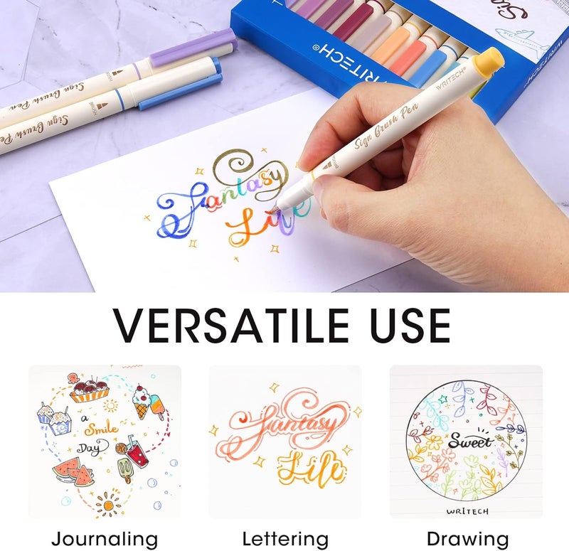 WRITECH Arts Sign Brush Pen Brush Tip Marker Felt Tip Water Based Ink Color Pens 12 Assorted Vintage Colors Great for Lettering Journaling Calligraphy (Vintage) - Image 5