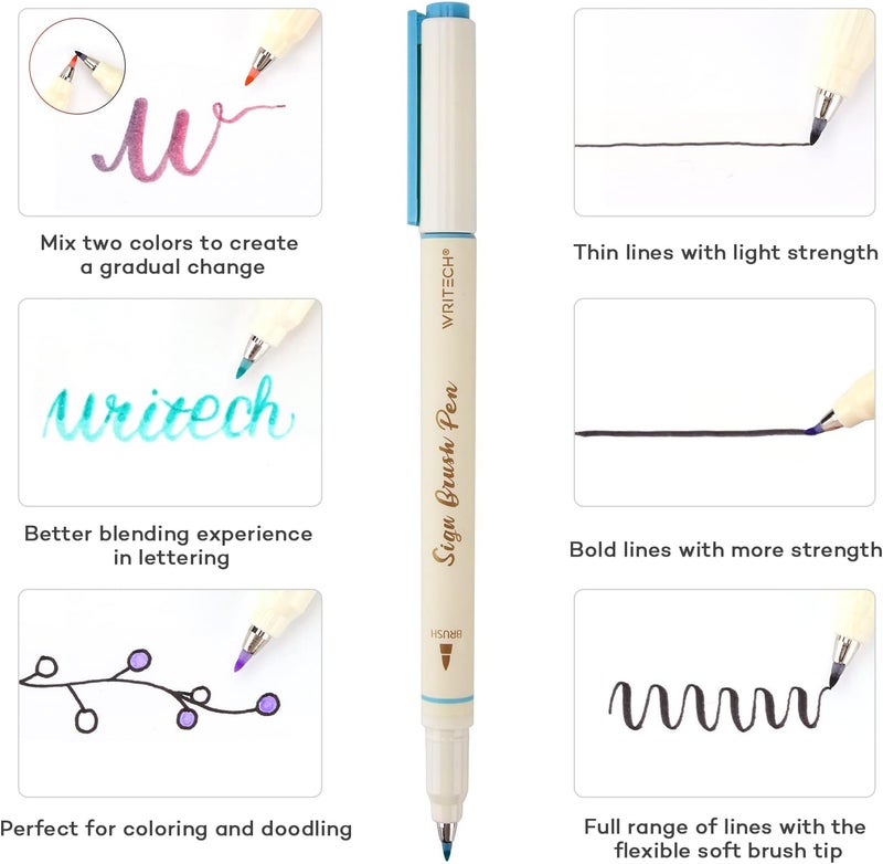WRITECH Arts Sign Brush Pen Brush Tip Marker Felt Tip Water Based Ink Color Pens 12 Assorted Vintage Colors Great for Lettering Journaling Calligraphy (Vintage) - Image 4