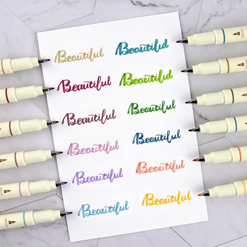 WRITECH Arts Sign Brush Pen Brush Tip Marker Felt Tip Water Based Ink Color Pens 12 Assorted Vintage Colors Great for Lettering Journaling Calligraphy (Vintage) - Image 3