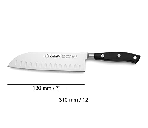 Arcos Knife 7 Inch Stainless Steel. Japanese Professional Kitchen Knife for Cutting Meat, Fish and Vegetables. Ergonomic Polyoxymethylene Handle and 180mm Blade. Series Riviera. Color Black. - Image 3