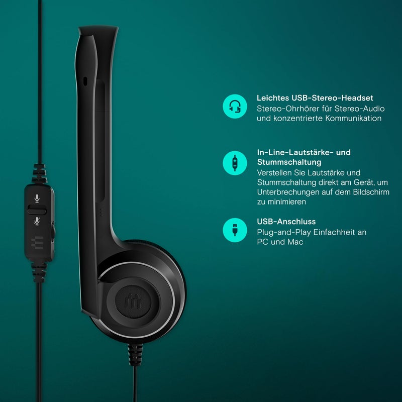 EPOS Consumer Audio Sennheiser PC 8 USB - Stereo USB Headset for PC and MAC with In-line Volume and Mute Control, Black, Small - Image 4