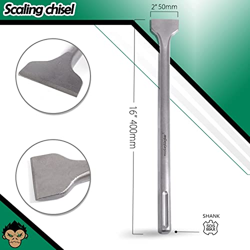Monkey King Bar SDS Max Bits 16" Chisel Set - 3pcs Masonry Drill Bits for All Brand Hammer Drills - Point, Scaling, and Flat Chisels - Image 2