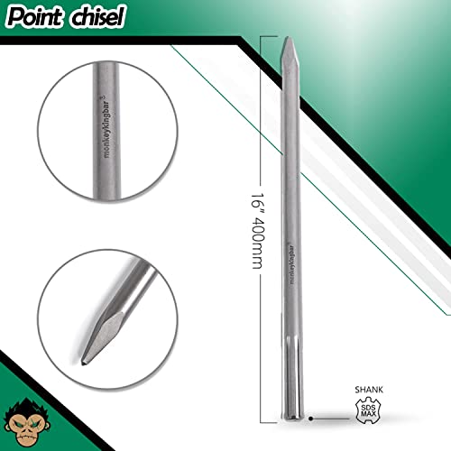 Monkey King Bar SDS Max Bits 16" Chisel Set - 3pcs Masonry Drill Bits for All Brand Hammer Drills - Point, Scaling, and Flat Chisels - Image 3