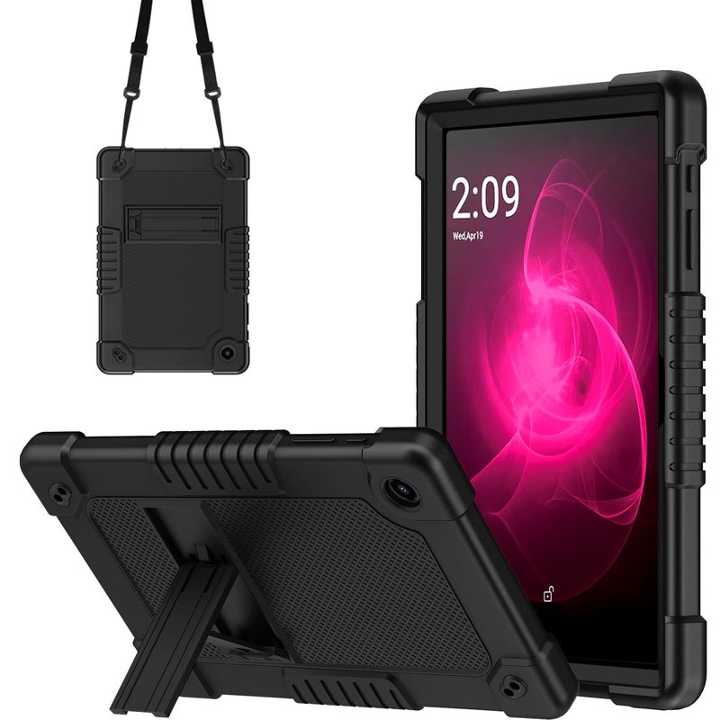 Kebiory for T-Mobile REVVL Tab 2 10.1" Tablet Kids Friendly Soft Silicone+Hard Stand Adjustable Shoulder Strap Compatible with T-Mobile REVVL Tab 2 5G 2025 Model (Black) - Image 1