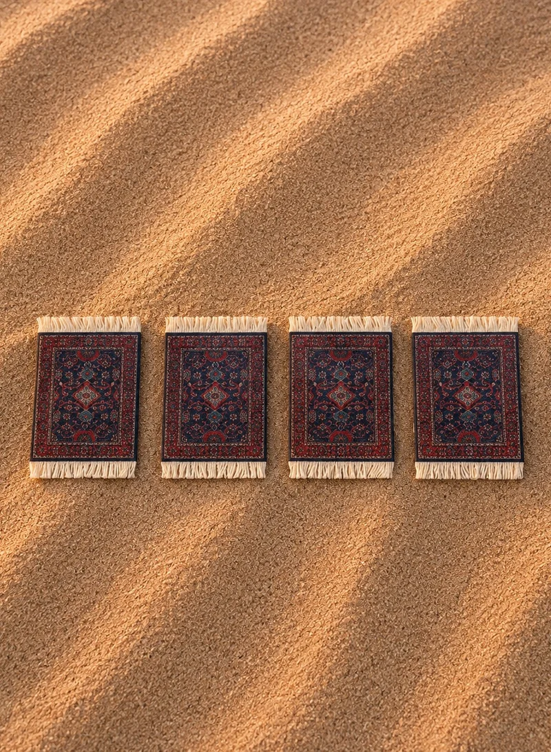 Tohfa Luxe Royal Arabesque Heritage Coaster Rug Set of 4 (11 × 9 cm) – Royal Carpet Inspired Luxury Coasters, Elegant Heat Resistant Table Décor for Home & Gifting