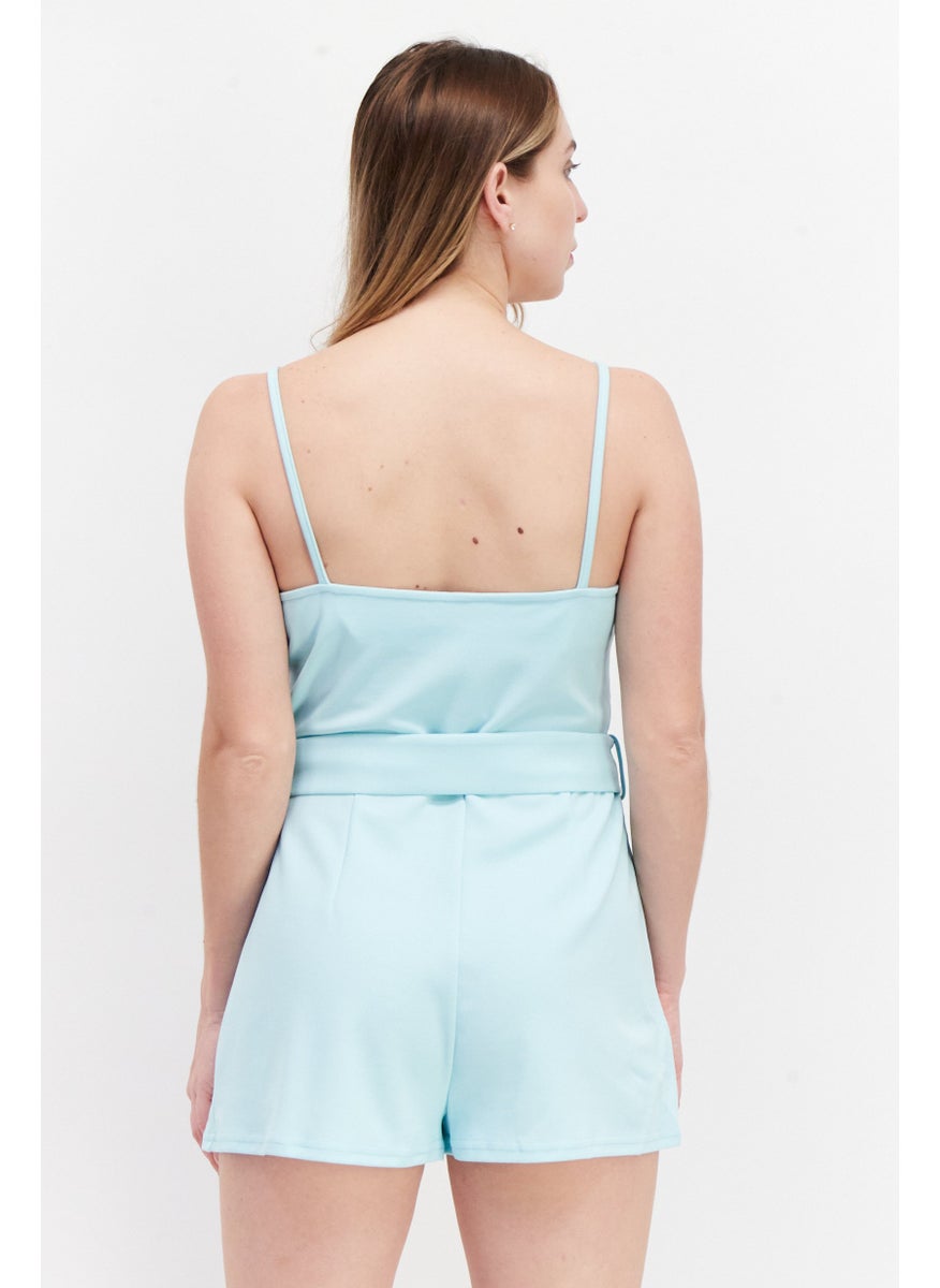 RIVER ISLAND Women Petite Plain Sleeveless Playsuit, Turquoise  - Image 3