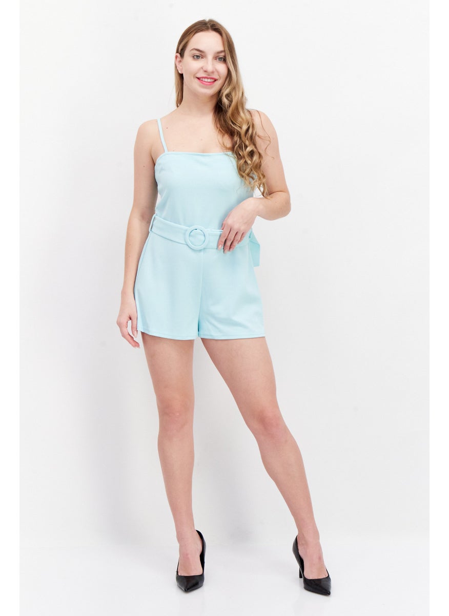 RIVER ISLAND Women Petite Plain Sleeveless Playsuit, Turquoise  - Image 4