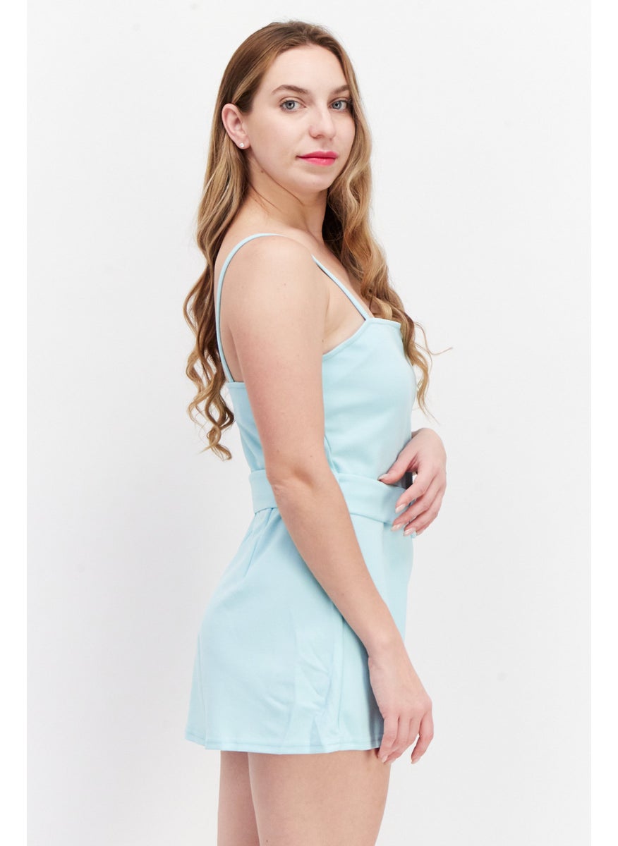 RIVER ISLAND Women Petite Plain Sleeveless Playsuit, Turquoise  - Image 2