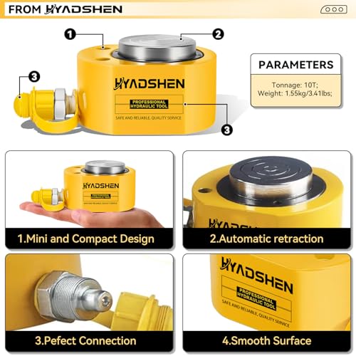 HYADSHEN 10Ton Hydraulic Cylinder Jack,Low Profile Hydraulic Ram Jack,Hydraulic Porta Power Ram Lifting Jack,Industrial Mini Hydraulic Cylinder - Image 3