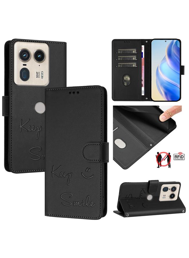 S-TOP Case For Motorola Edge 50 Ultra Smile Embossing RFID Leather Phone Case - Image 1