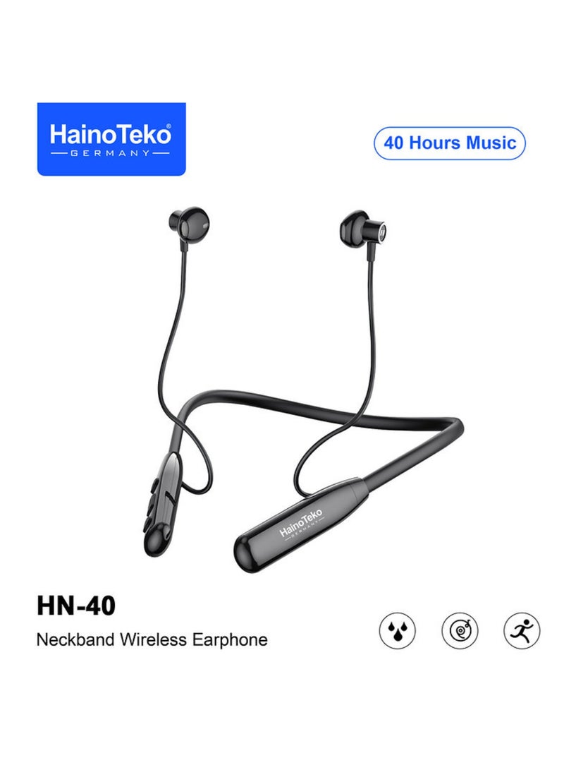 HainoTeko Haino Teko Germany HN40 Neckband Wireless Earphones – Bluetooth 5.3, Super Clear Mic, High Bass Sound, 40-Hour Playtime, Ergonomic Design, Black - Image 1