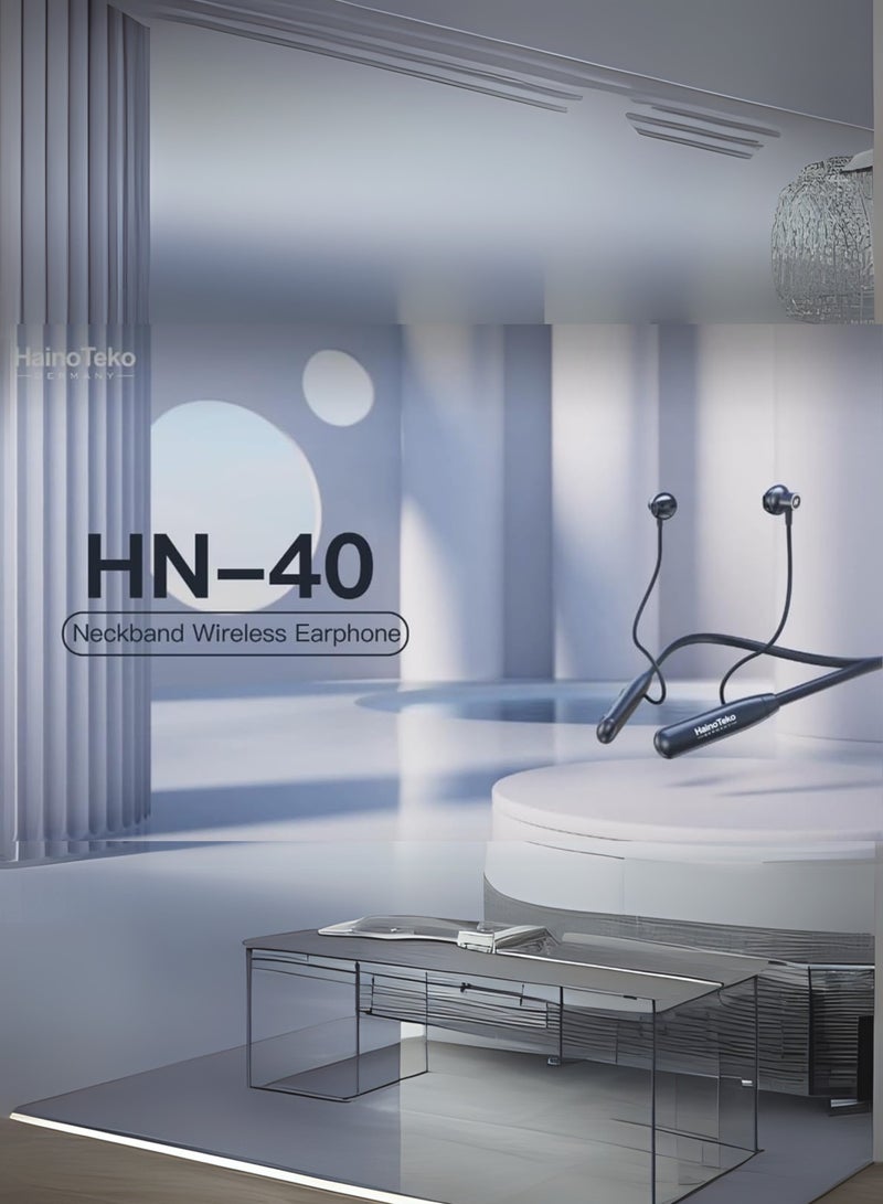 HainoTeko Haino Teko Germany HN40 Neckband Wireless Earphones – Bluetooth 5.3, Super Clear Mic, High Bass Sound, 40-Hour Playtime, Ergonomic Design, Black - Image 3