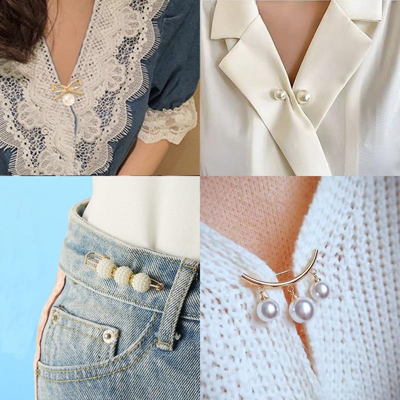 Bulrash 36 Pieces Crystal Pearl Brooch Safety Pins Pant Waist Tightener Pins Button Pins for Clothes Sweater Shawl Collar Dress Cardigan Shirt Jeans Decoration Accessories for Women Girls - Image 3
