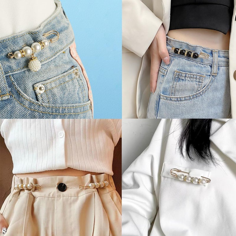 Bulrash 36 Pieces Crystal Pearl Brooch Safety Pins Pant Waist Tightener Pins Button Pins for Clothes Sweater Shawl Collar Dress Cardigan Shirt Jeans Decoration Accessories for Women Girls - Image 2