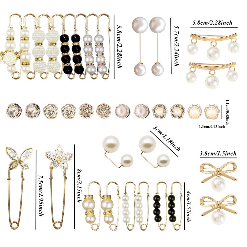 Bulrash 36 Pieces Crystal Pearl Brooch Safety Pins Pant Waist Tightener Pins Button Pins for Clothes Sweater Shawl Collar Dress Cardigan Shirt Jeans Decoration Accessories for Women Girls - Image 4