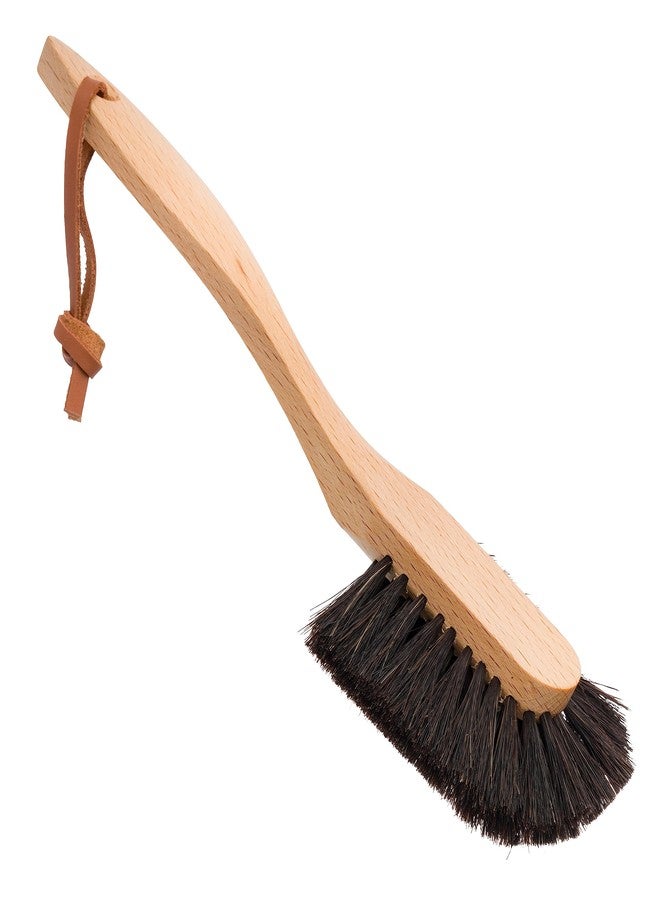 Redecker Oiled Beechwood Dish Brush with Curved Handle and Black Horsehair, 10-1/2-Inches Long, Made in Germany - Image 1