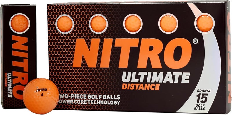 Nitro Long Distance High-Durability Golf Balls (15PK) All Levels- Ultimate Distance Titanium Core High Velocity Great Stop & Sticking Ability Golf Balls USGA Approved-Total of 15-Orange - Image 1