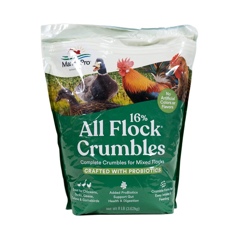 Manna Pro All Flock Crumbles Crafted with Probiotics for Gut Health Digestion 16 Protein for Mixed Flocks with No Artificial Colors or Flavors Crumbled for Easy Feeding 8 lbs