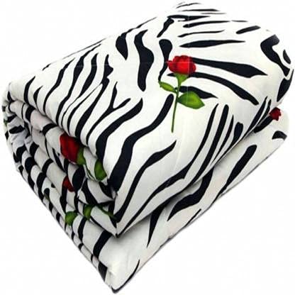 CK CREATION Polyester AllWeather 120 GSM Printed Lightweight Reversible AC Dohar Blanket Quilt White Zebra red Flower Print Single