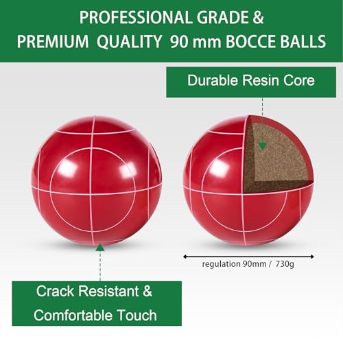 Pointyard Bocce Ball Set, 90mm Resin Bocce Ball Set with 8 Resin Bocce Balls/1 Pallino/Nylon Zippered Bag/Measuring Tape - Outdoor Lawn Games for Adults Family Kids/Yard/Beach Game - Image 2