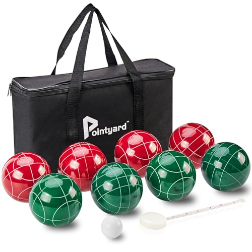 Pointyard Bocce Ball Set, 90mm Resin Bocce Ball Set with 8 Resin Bocce Balls/1 Pallino/Nylon Zippered Bag/Measuring Tape - Outdoor Lawn Games for Adults Family Kids/Yard/Beach Game - Image 1