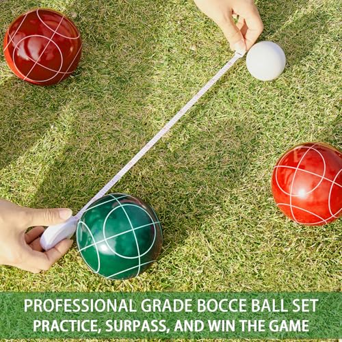 Pointyard Bocce Ball Set, 90mm Resin Bocce Ball Set with 8 Resin Bocce Balls/1 Pallino/Nylon Zippered Bag/Measuring Tape - Outdoor Lawn Games for Adults Family Kids/Yard/Beach Game - Image 3