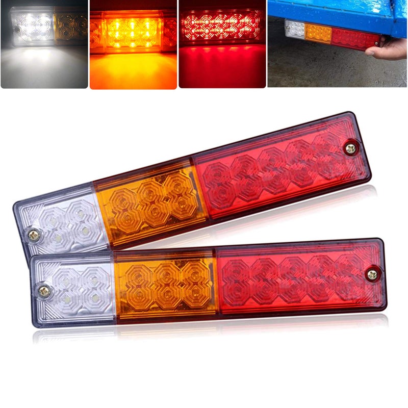 NBWDY 2PCS Trailer Tail Lights Bar Waterproof 20 LED DC 12V Amber Turn Signal White Reverse Red Brake Running Lamp for Truck Trailer RV UTV Camper Car Boat Pickup Van