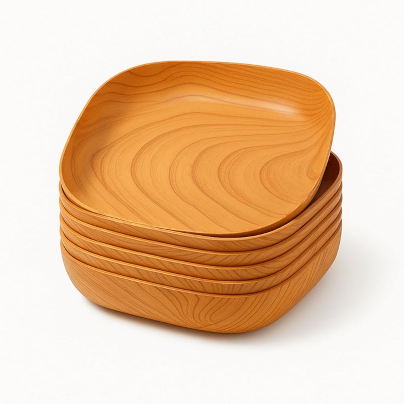 Set of 6 Plastic Serving Plates Modern Wooden Shape Dessert Plates Fruit Dessert Plates - Square Plates for Dining Kitchen Party