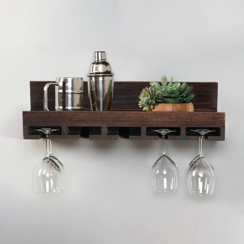 KIAYACI KIAYACI WallMounted Wood Wine Rack 7 Bottles Wine Storage Rack 5 Long Stem Glass Holder Floating Wine Rack Brown 24 x 74 x 6 inches