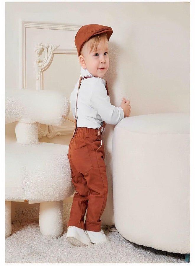 ERITIN Baby Boy Clothes Gentleman Outfits Suits Summer Short Sleeve Bowtie Bodysuit (Shirts,Suspender Shorts, Beret Hat) (Baby, WHITE, 2 YEAR) - Image 2