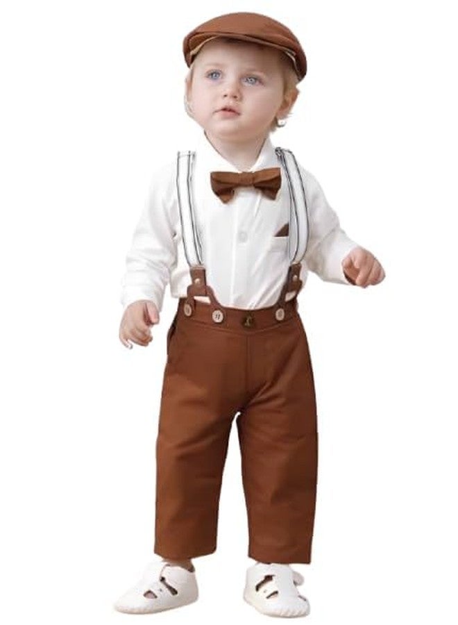 ERITIN Baby Boy Clothes Gentleman Outfits Suits Summer Short Sleeve Bowtie Bodysuit (Shirts,Suspender Shorts, Beret Hat) (Baby, WHITE, 2 YEAR) - Image 1