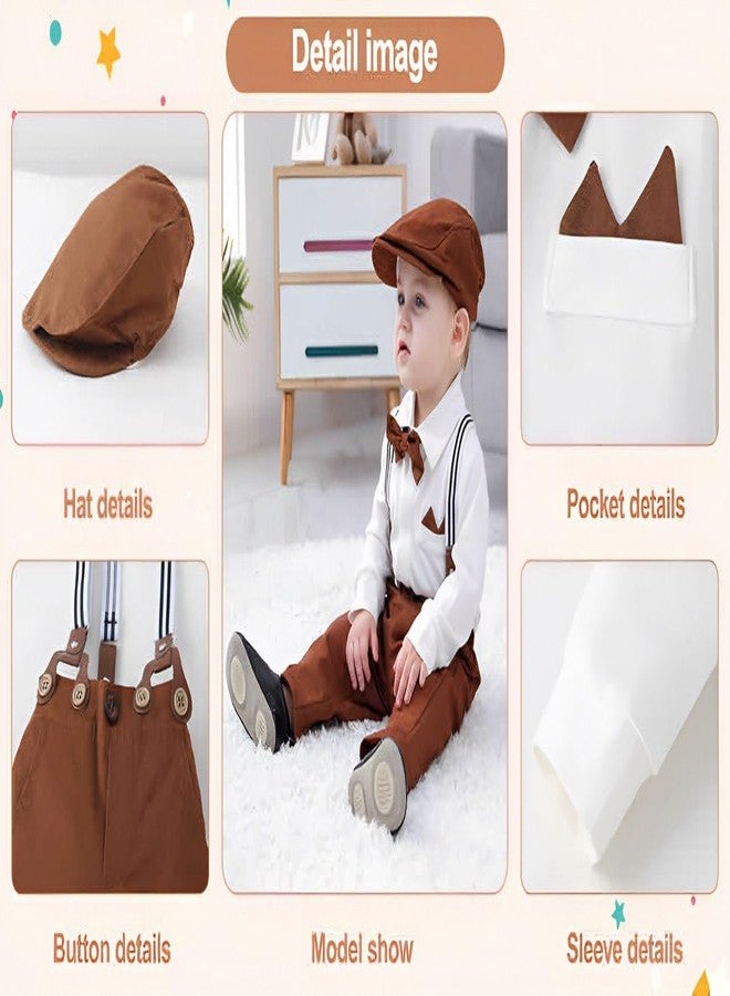 ERITIN Baby Boy Clothes Gentleman Outfits Suits Summer Short Sleeve Bowtie Bodysuit (Shirts,Suspender Shorts, Beret Hat) (Baby, WHITE, 2 YEAR) - Image 4
