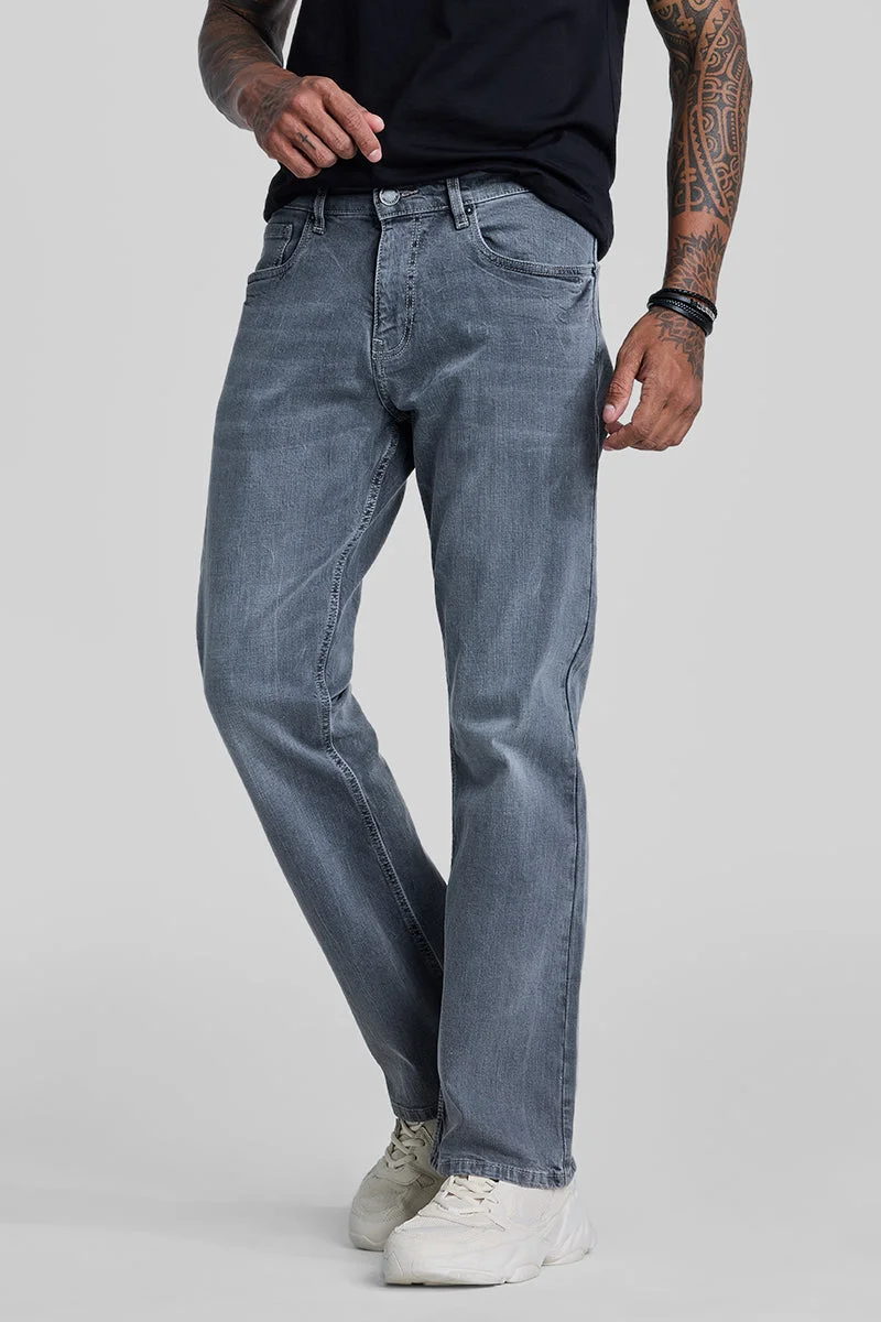 SNITCH Light Grey Solid Flared Fit Casual Jeans
