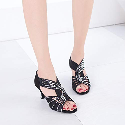 YYTing Rhinestones Ballroom Dance Shoes Women Latin Salsa Practice Wedding Indoor Crystal Shoes 2.5in Heels YT05(9,Black) - Image 4