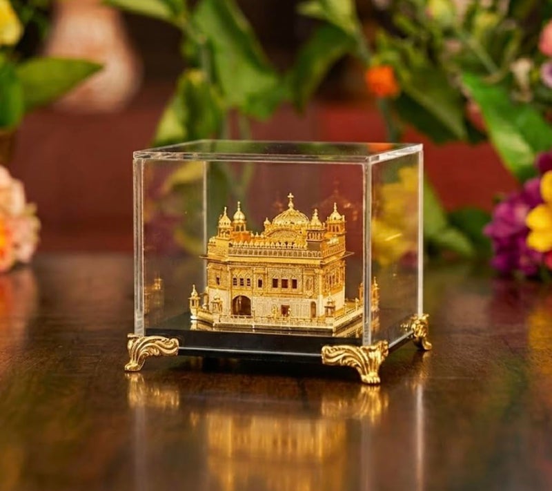 TEYRAH Golden Temple 24K Gold Plated Model Round 9cm Size Miniature Sri Harmandir Sahib Idol Sikh Temple in Amritsar for Home Decor Car Decor Diwali Gift Punjabi New House Gift - Image 3