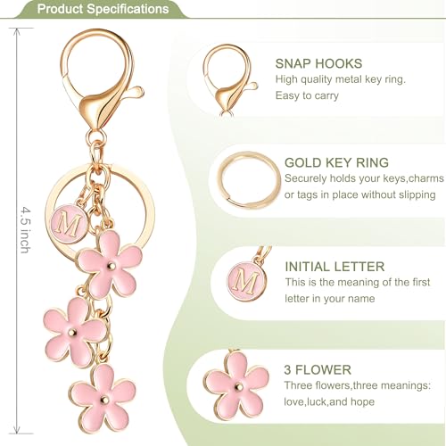 OUMILAN Initial Letter Keychain Cute Flower Charms Keyring for Handbag Backpack–Personalized A-Z Alphabet Jewelry Gift for Women Girl (M, Pink) - Image 2