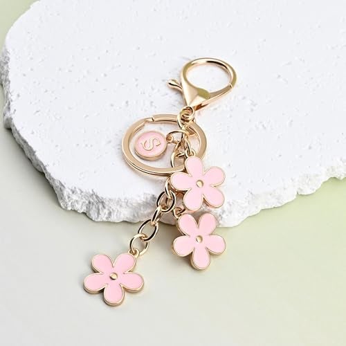 OUMILAN Initial Letter Keychain Cute Flower Charms Keyring for Handbag Backpack–Personalized A-Z Alphabet Jewelry Gift for Women Girl (M, Pink) - Image 4